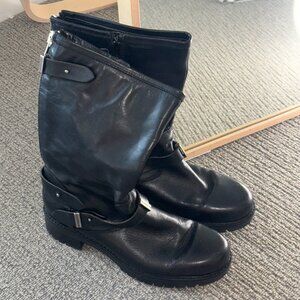 Italian Leather Biker Boots — Size 42
